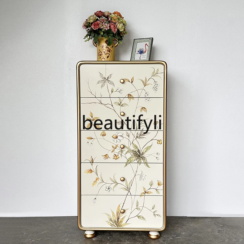 

American Light Luxury Decorative Art Entrance Cabinet Painted Locker Cream Wind Bedroom Storage Cabinet