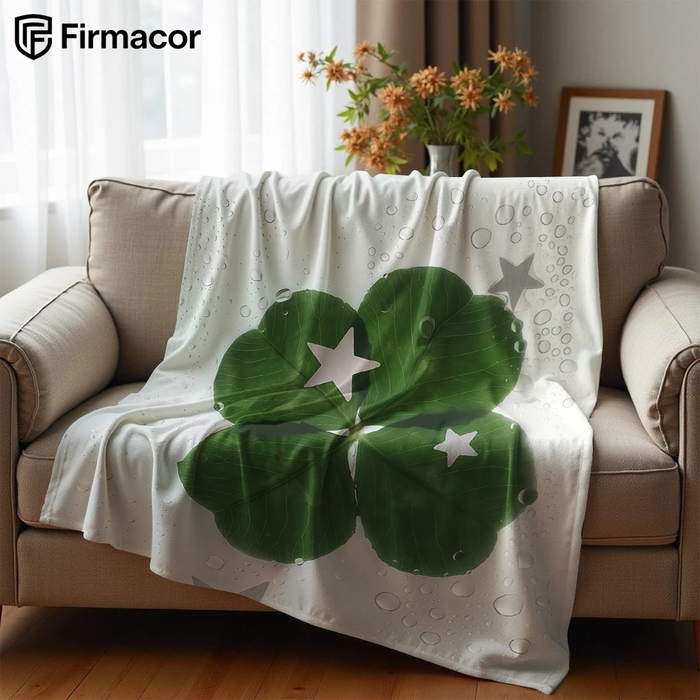 Four Leaf Clover Ultra Soft Sherpa Fleece Blanket Fluffy Warm Halloween Cozy Throw for Sofa Couch Bedroom Gift All season