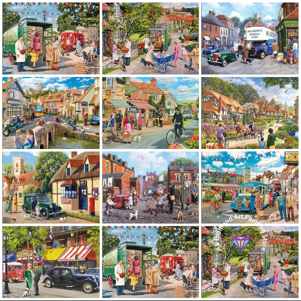 

New Town Landscape AB Diamond Painting Kit Square Round Diamond 5D DIY Mosaic Handmade Art Adult Exquisite Gift Home Decoration