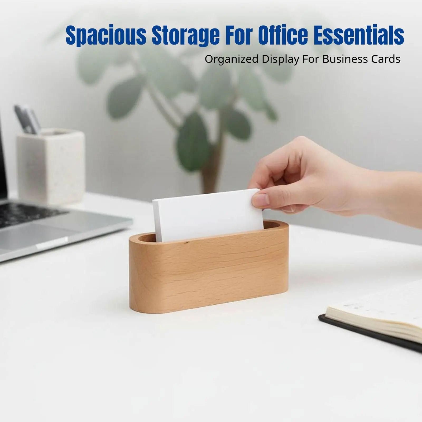 Walnut Wood Business Card Holder, Creative Desktop Organizer, Large Capacity, Office Reception Display Case