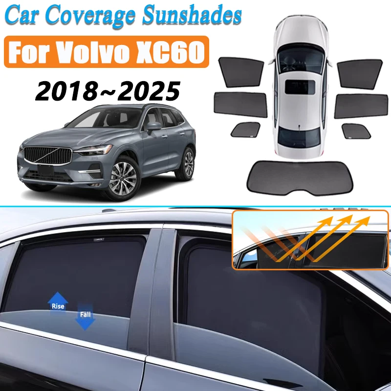 Car Mesh Coverage Sunshades For Volvo XC60 2024 Accessories 2018 2019~2025 Sunscreen Window Sun Shade Covers Magnetic Sun Visor