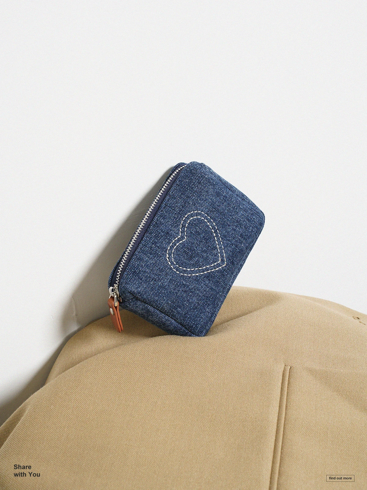 Momogigi Retro Denim Series Embroidered Washed Denim Lipstick Wallet Card Holder Heart Shaped Coin Purse American Vintage Style