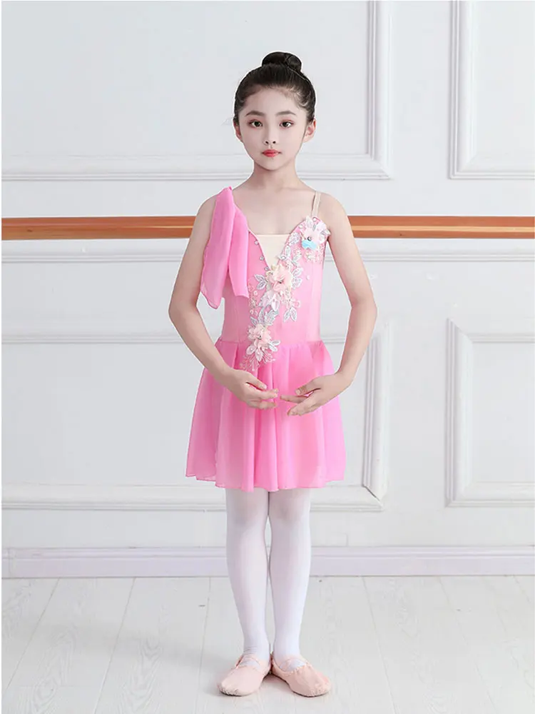 Children Ballet Dress Girls Pink Blue White Chiffon Classical Leotard Ballet Dress For Kids Modern Dance Chinese Sling Dress