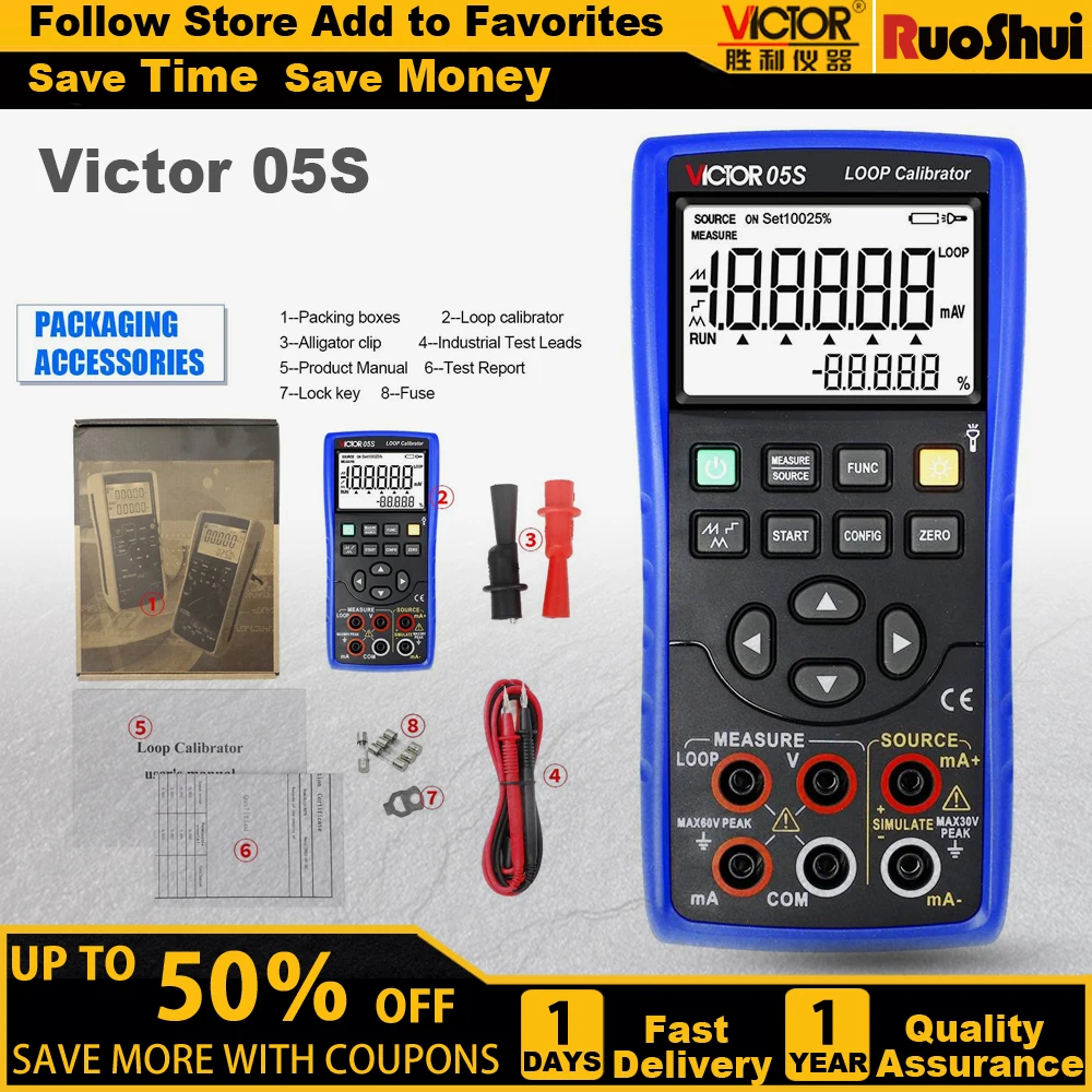 Victor 05S LOOP Calibrator Accuracy 0.02% High Precision Output Current 30mA 24V Supply Transmitter Input Flashlight Indicator