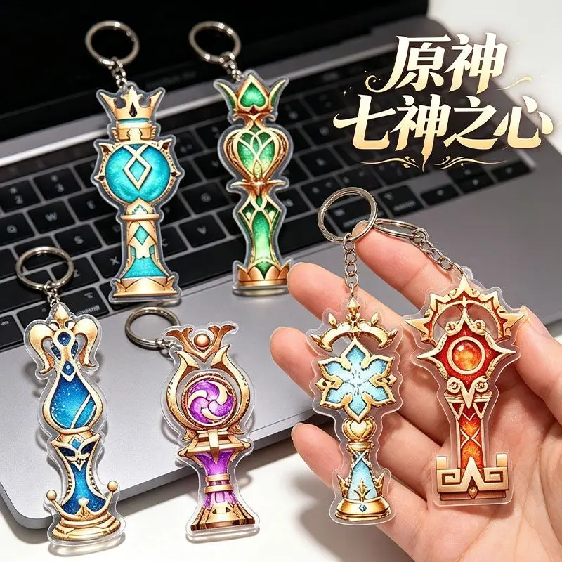 Genshin Impact the Seven Gnoses Cryo Pyro Hydro Dendro Phone Chain Acrylic Cellphone Chain For Phone Lanyard Keychain Jewelry