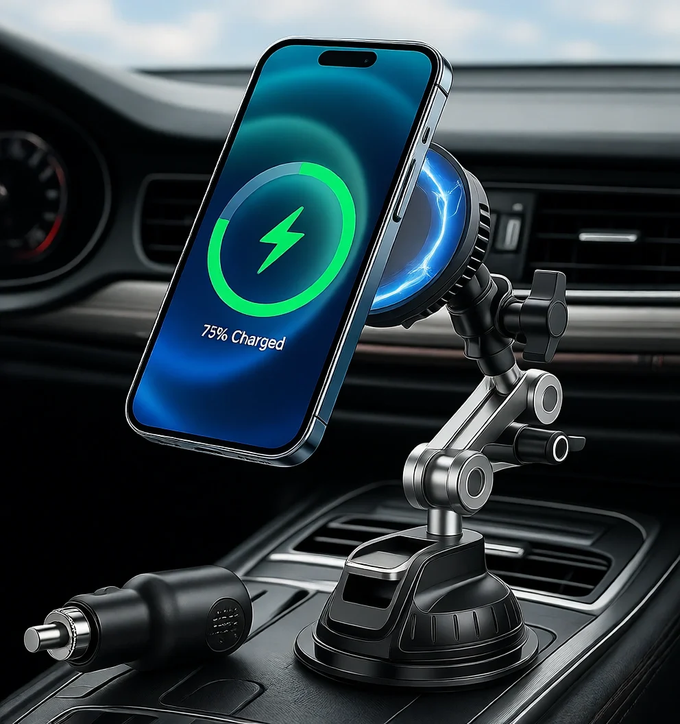 

15W Magnetic Wireless Car Charger Mount with 360 Suction Cup Telescopic Arm for iPhone