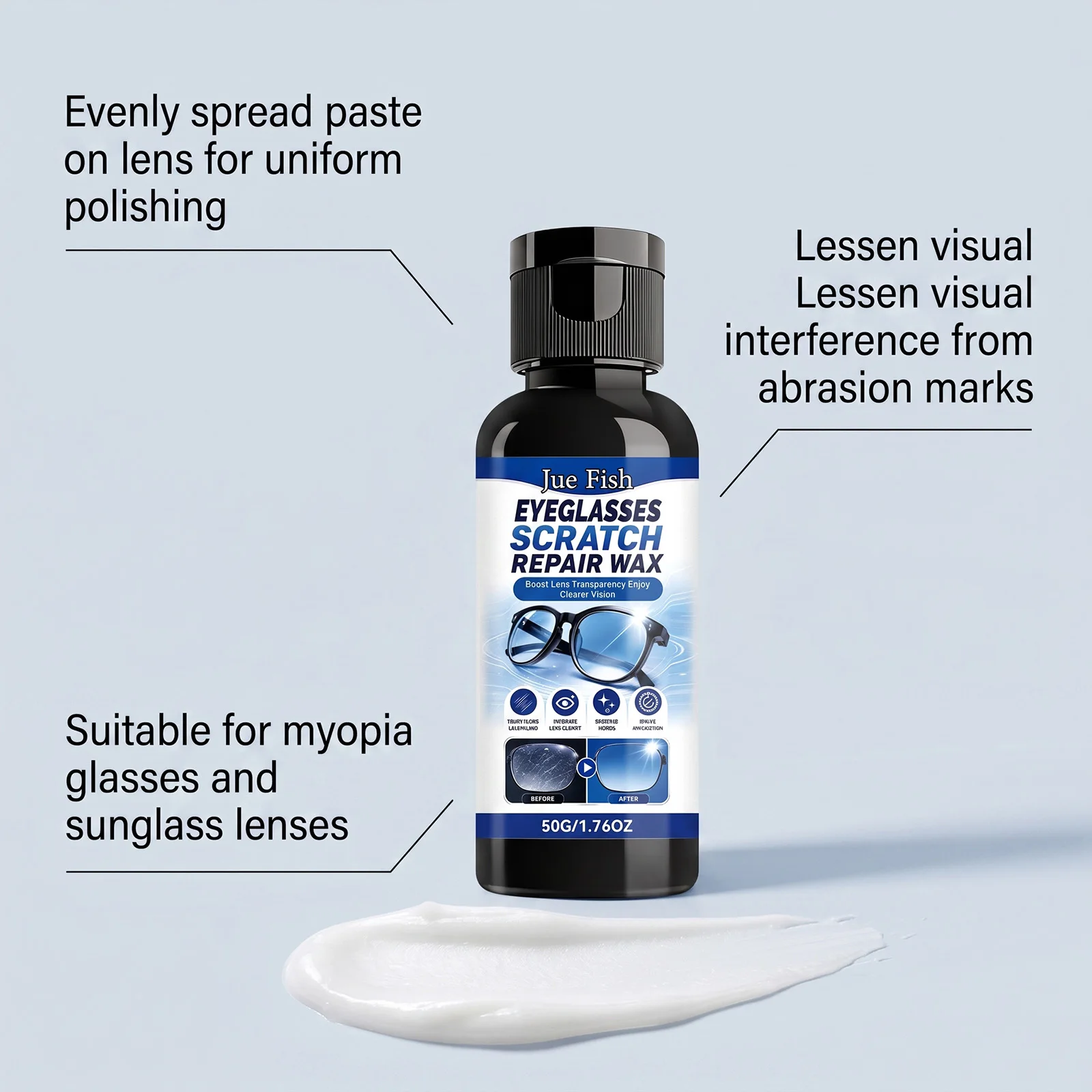 50G Eyeglasses Scratch Repair Wax Cleaning Stains Improve Lens Clarity Smooths Lenses Boosts Transparency Lens Scratch Remover
