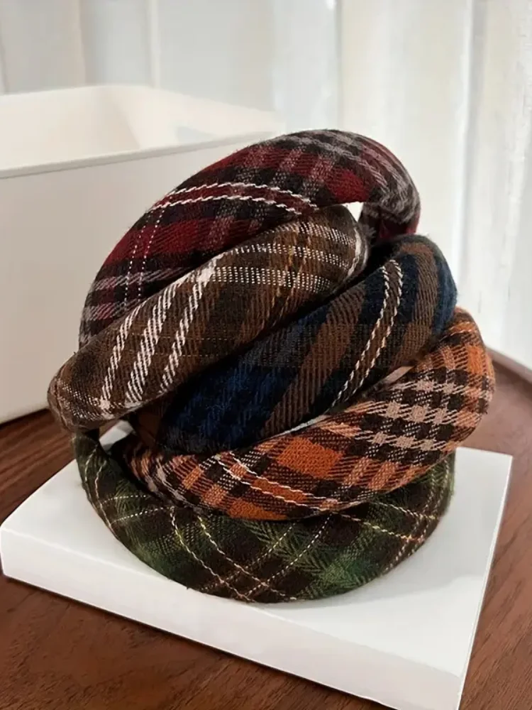 Bandeau éponge à carreaux rétro pour femmes, élégant, lavage du visage, bandeau pour sortir, accessoires de cheveux pour filles