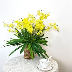 7 Forks Milan Flower Spring Melody Orchids With Green Leaves Artificial Orchid Phalaenopsis Green Plants Home Decoration Wedding