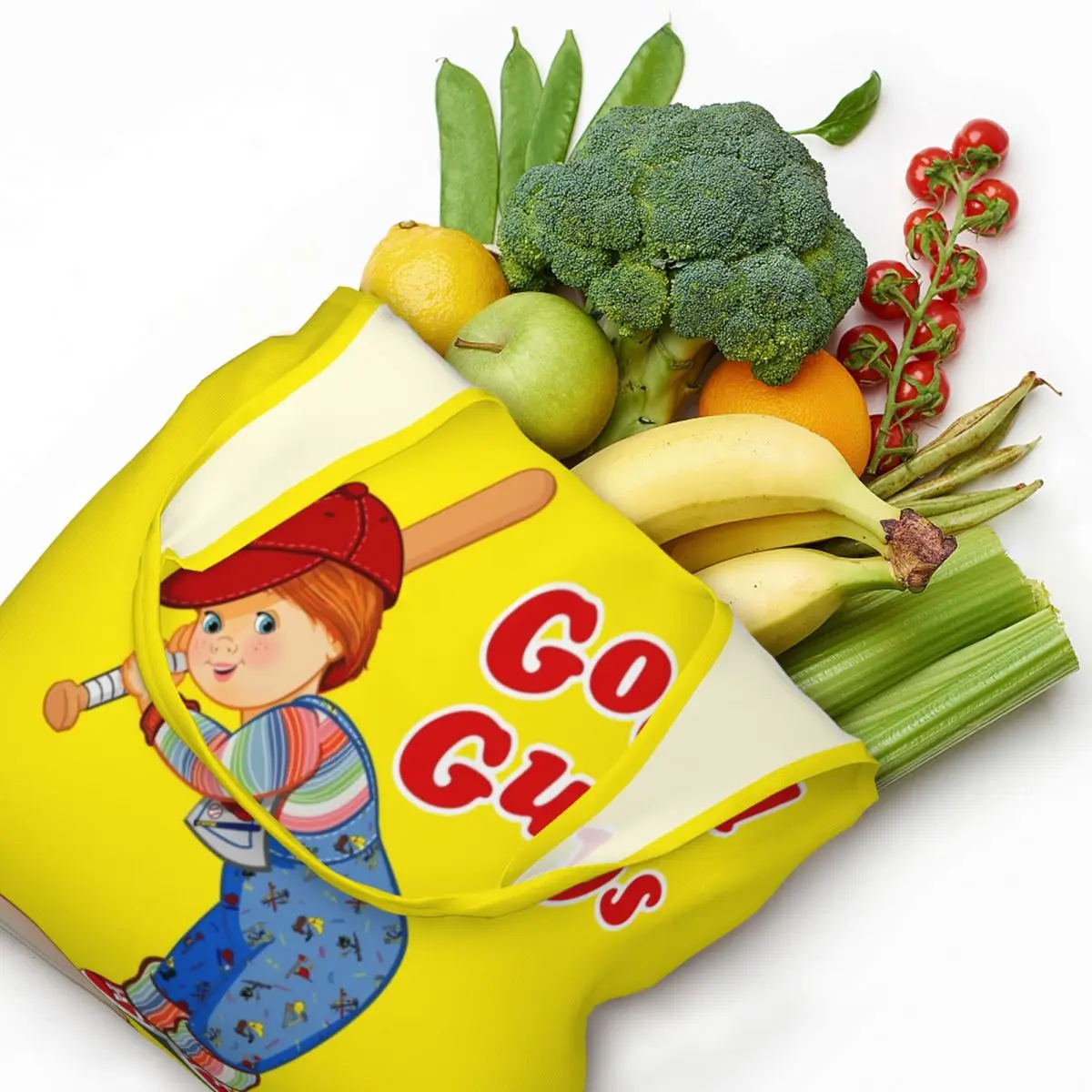 Good Guys Baseball  Grocery Shopping Bags Canvas Shopper Tote Shoulder Bags Large Capacity Washable Child's Play Chucky Handbag