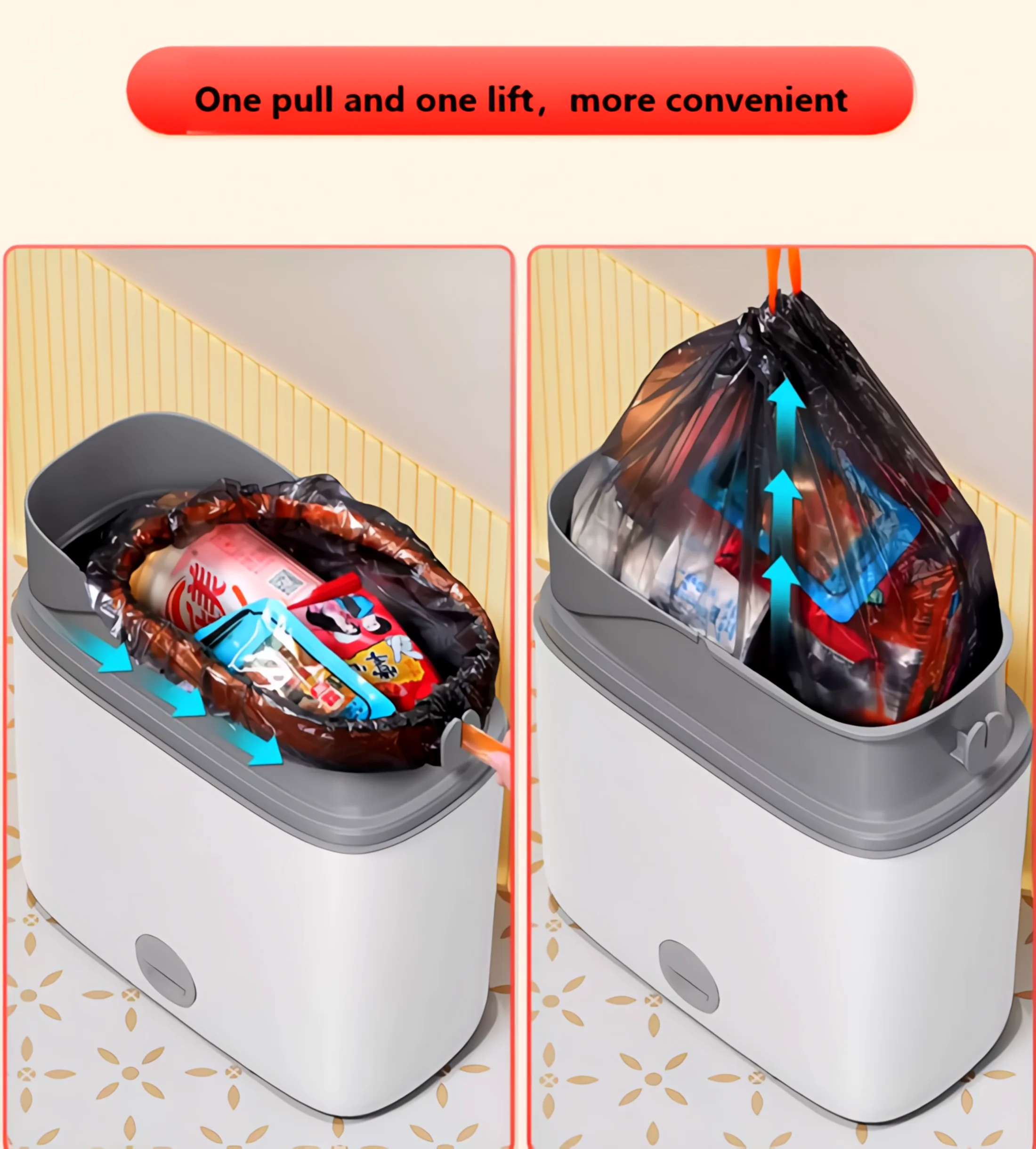 with lid large capacity trash can, can automatically pack garbage bags, not dirty hands, toilet living room kitchen even small g