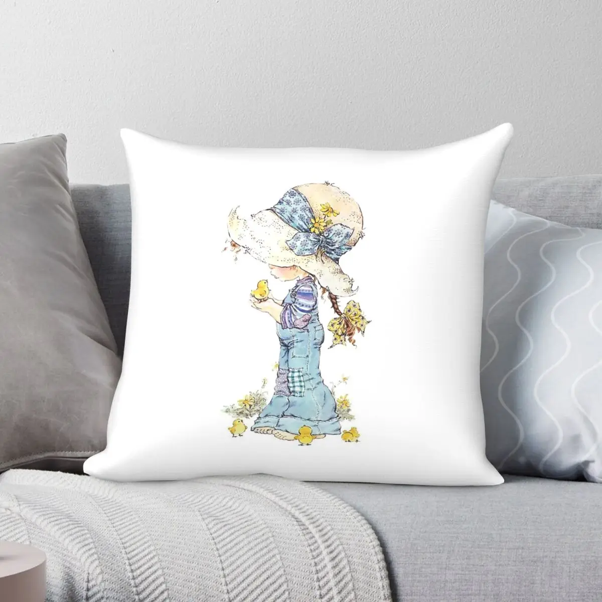 Sarah Kay With Chick Pillowcase Polyester Linen Velvet Creative Zip Decor Pillow Case Room Cushion Cover 45x45