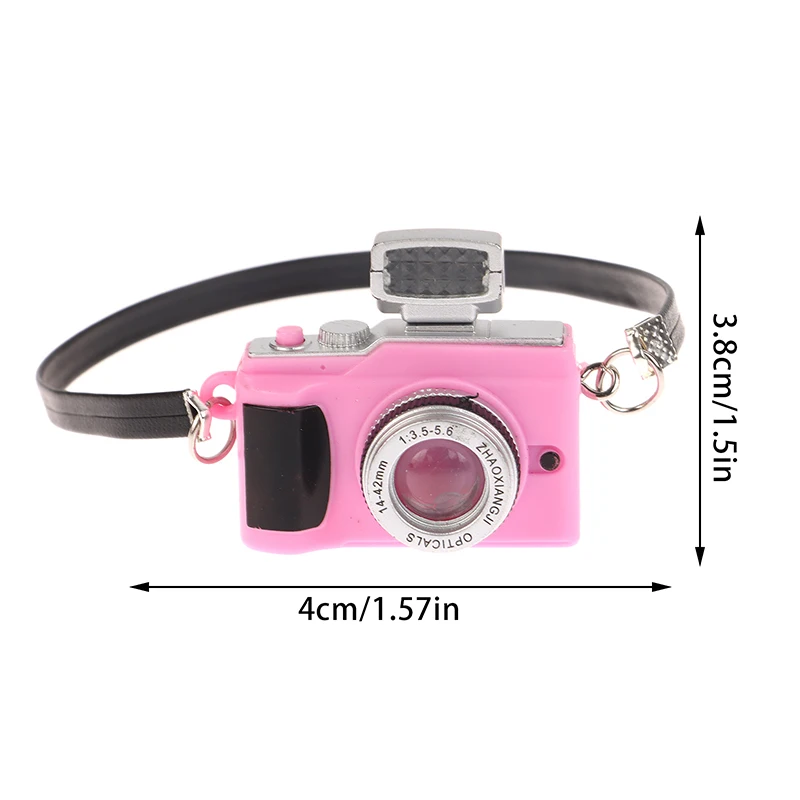 Mini caméra de poupée modèle avec lanière en cuir Flash, 1 pièce, caméra de poupée idole, bricolage, maison de poupée, jouet en plastique, accessoires d'habillage