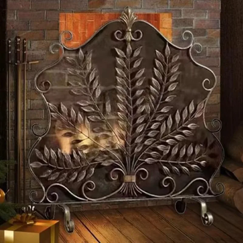 American country wrought iron floor-to-ceiling old household living room fireplace screen, leaf partition