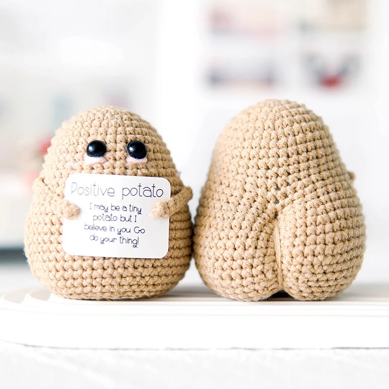 New Positive Energy Potato Hug Pocket Mini Handmade Plush Wool Knitting Doll with Card Funny Christams Gift Home Room Decoration