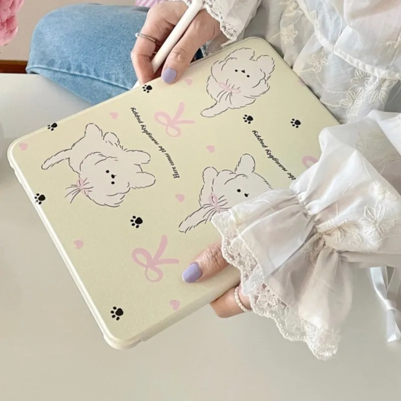 360 Rotating Stand Pencil Holder Kawaii Puppy Tablet Case for iPad Pro 11/12.9/13in Air 11/13 2026 M2 M3 M4 M5 Protective Cover