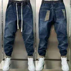 Jean cargo décontracté à taille élastique pour homme, pantalon en denim, style hip hop, harem, jogging