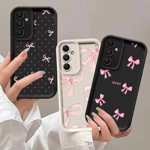 Luxury Red Bow For Samsung Galaxy Case S24 S23 S22 S21 Ultra Plus Fe A55 A54 A53 A52 A35 A25 A15 A14 5G Phone Y2k Cover