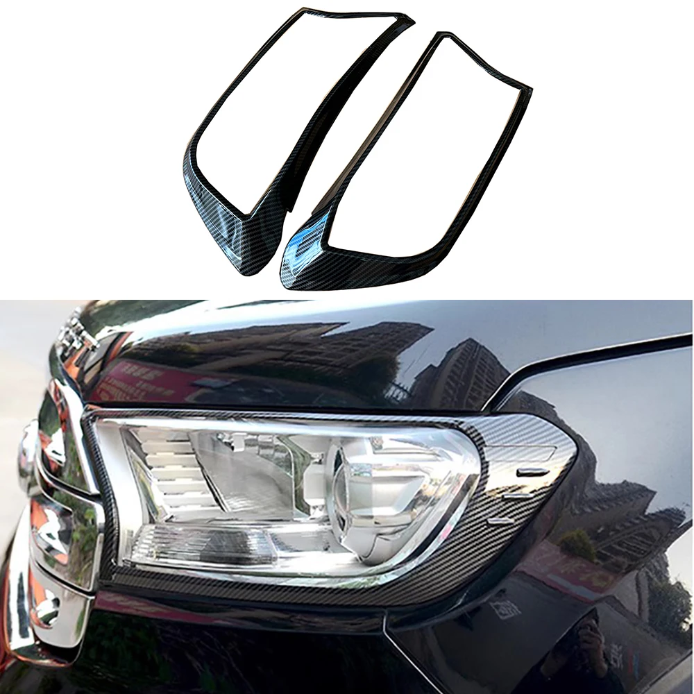 ABS Carbon Fiber Color Headlight Cover For Ford Ranger Wildtrak Everest Endeavour 2016-2022 Front Lamp Hoods Car Asseccories