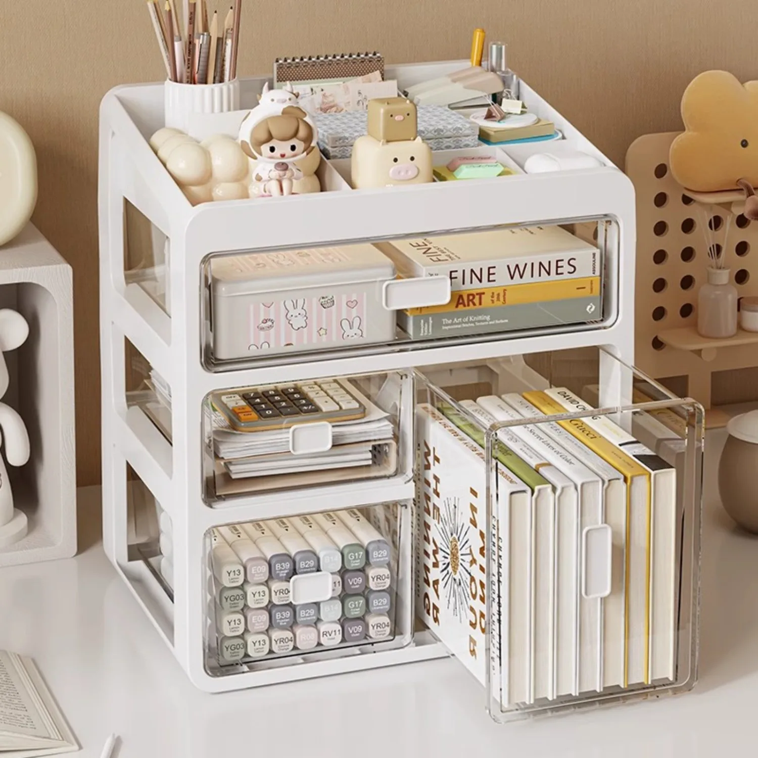 Schubladen-Desktop-Organizer, Organizer-Schubladen, Schreibtisch- und Schreibwaren-Organizer, multifunktionales, staubdichtes Büroregal mit großer Kapazität