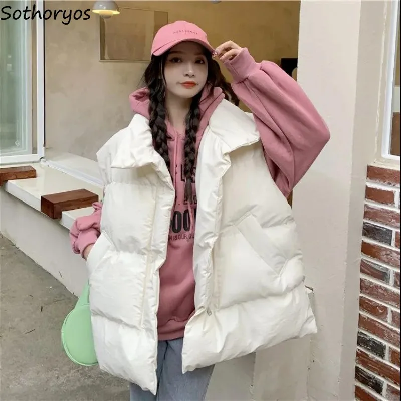 

Vests Women Solid Casual Folds All-match Streetwear Pockets Loose Fashion Harajuku Outwear Autumn Designed Sleeveless Ulzzang