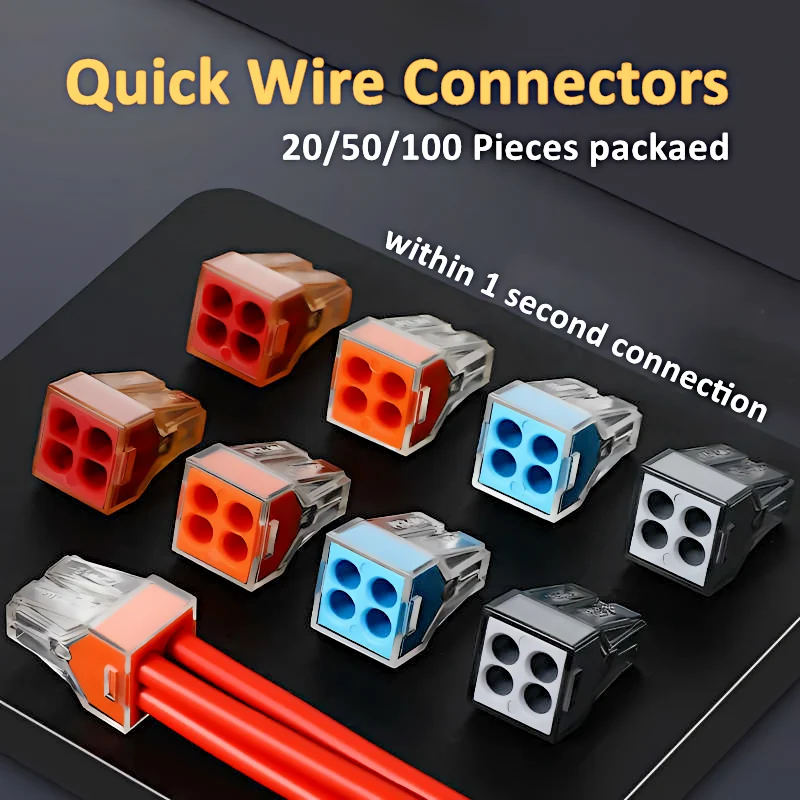 20/50/100 Pieces 4 Port Push-in WIre Connector Wall Nut PCT-104 Conductor 18-12AWG Wires Quick Connection Terminal Compact