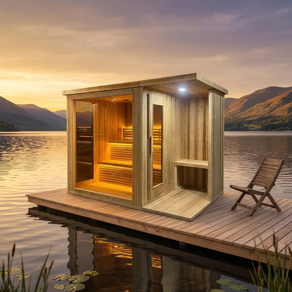 Modern 4-Person Outdoor Garden Steam Sauna Room with Shower Electric Heating Solid Wood Construction for Villas