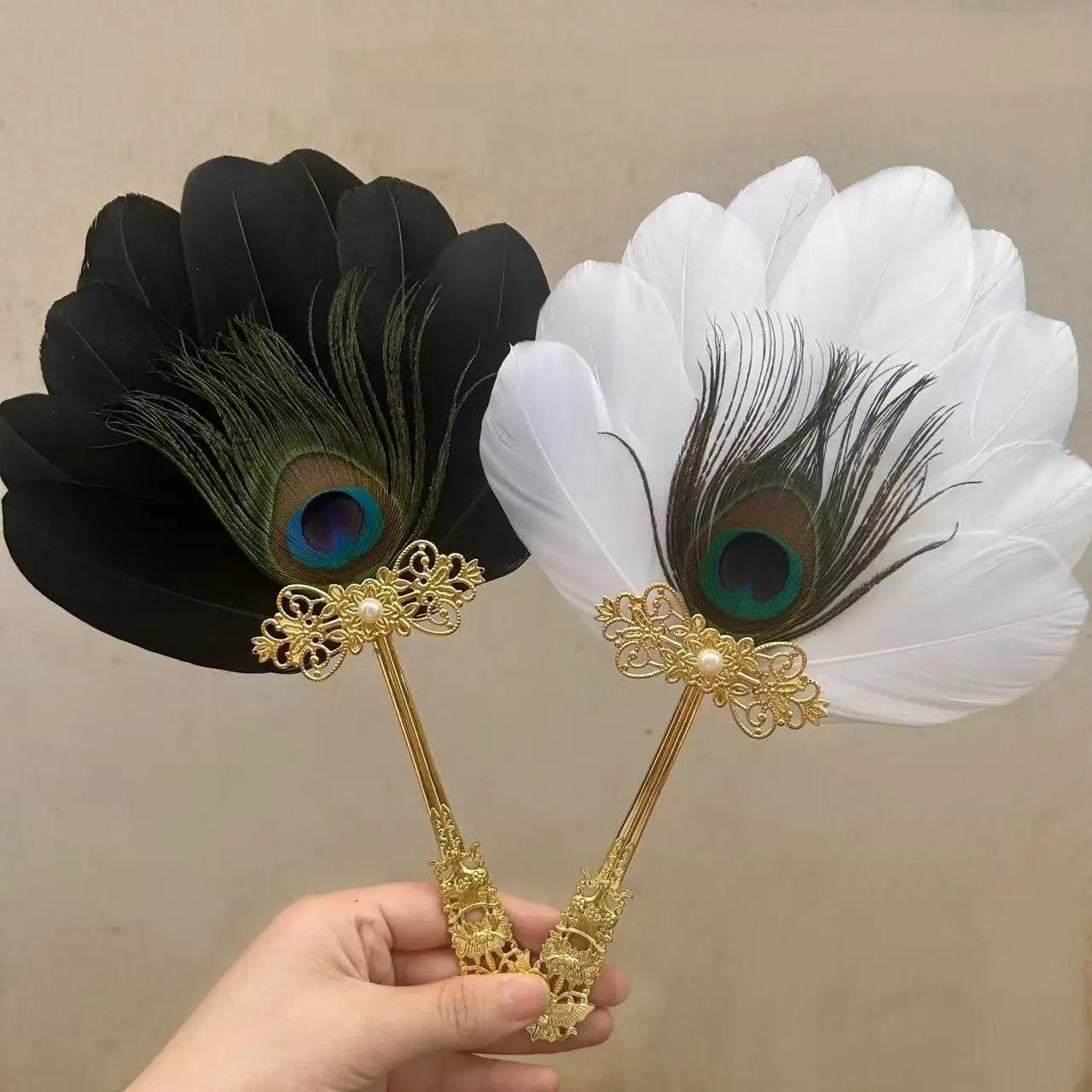 Peacock Feather Fan, Ancient-Style Hanfu, Cheongsam Accessories, New Chinese-Style Retro Folding Fan, Dance, Catwalk, Photo Prop