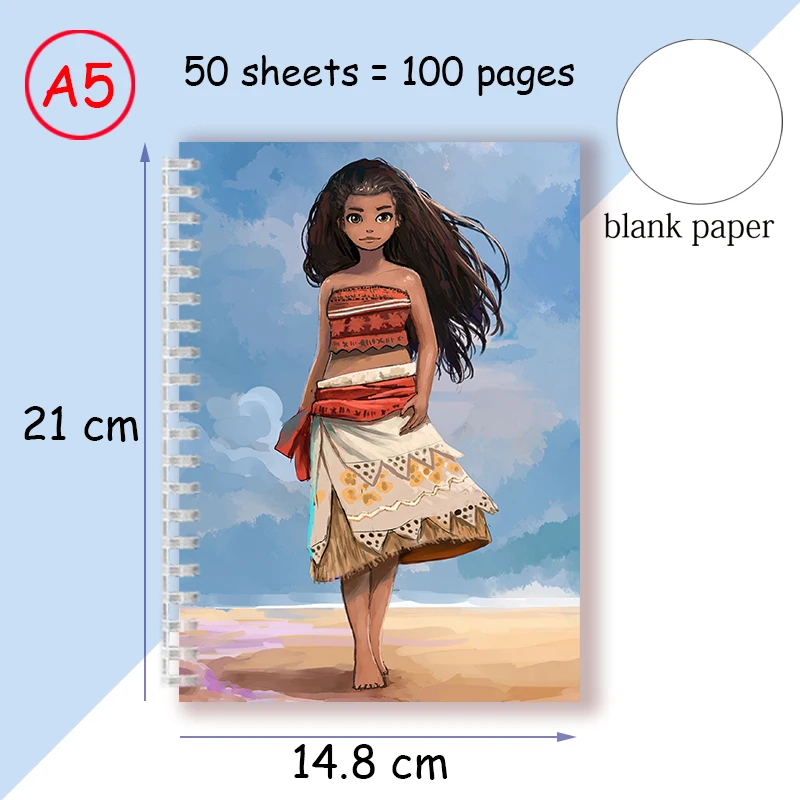 Quaderno a spirale A5 Disney Moana Cartoon Vaiana Princess Dress COSPLAY taccuino scrittura Memo Journal cancelleria per bambini regali per ragazza