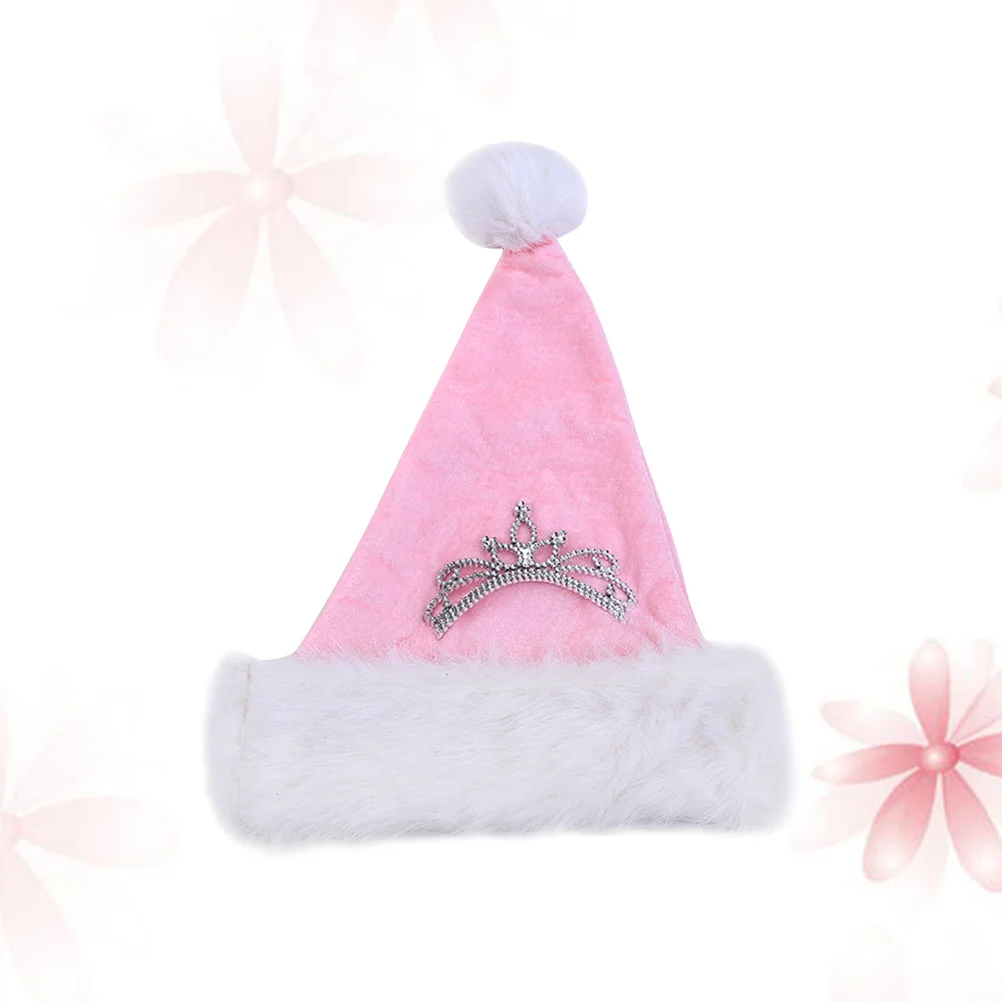 

Pink Plush Christmas Hats Crown Decor Santa Hat Xmas Headdress Party Favors Photo Prop for Children Adults