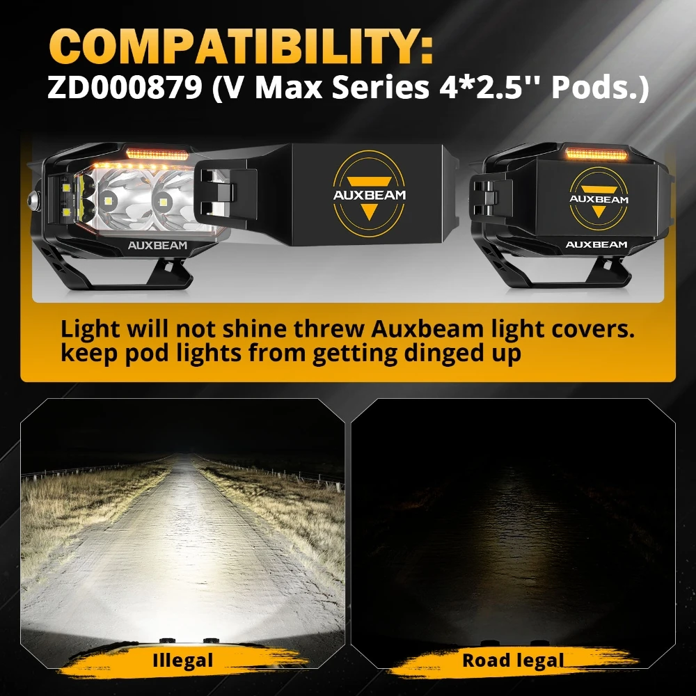 AUXBEAM V-MAX SERIES 2Pcs SPOT BEAM SIDE SHOOTER LED RECTANGULAR POD LIGHTS Driving Work Lamp WITH AMBER DRL with Wire Harness