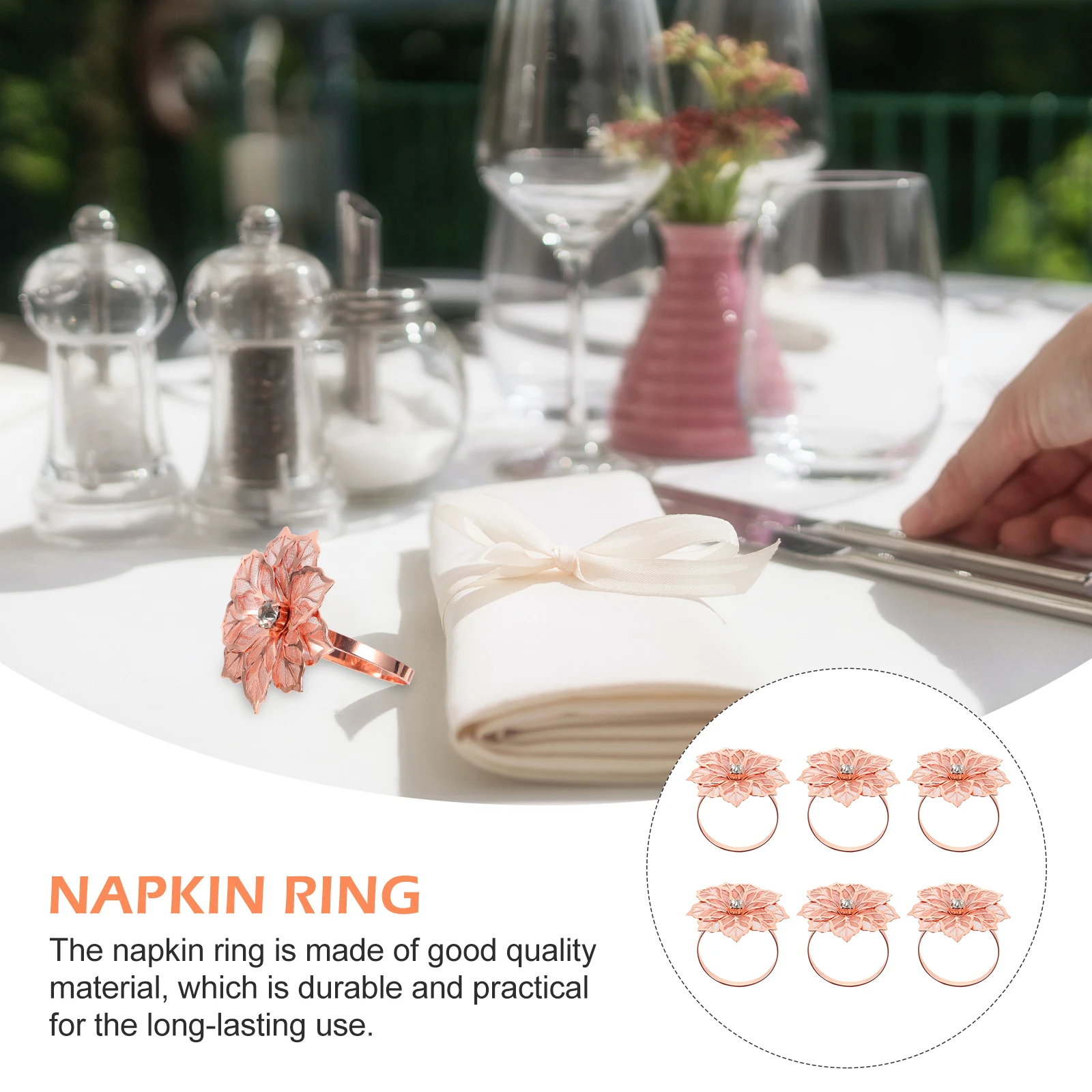 

6Pcs Delicate Flower Modeling Napkin Buckles Fine Polished Smooth Surface Napkin Holder for Family Party Decor Use