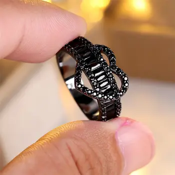 טבעות אירוסין מבטיחות אהבה לנשים, תכשיטי חתונה עם אבן זירקון שחורה יוקרתית 8 best sales זירקון שחור - №8