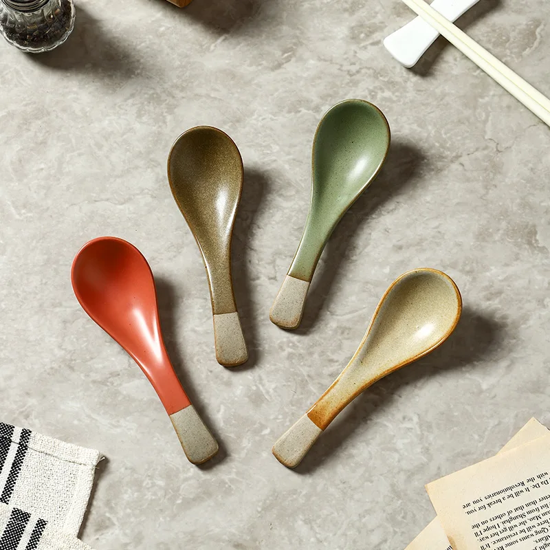 Nordic Style Ceramic Spoon Japanese Korean Style Rice Soup Spoon Dining Tableware for Home Hotel