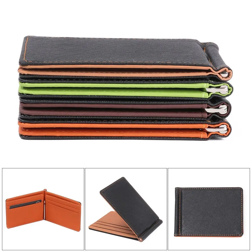 Business Credit Card PU Leather ID Card Holder Short Skin Purses Bifold Money Clip Men Wallet