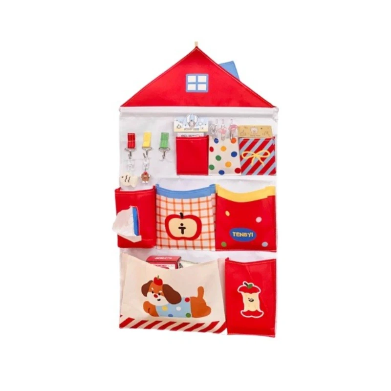 Kawaii Hanging Bag Decoration Woman Girls Door Wall Mounted Storage Organizer Bags with Hooks Pockets Multi Layer Hanging Bags