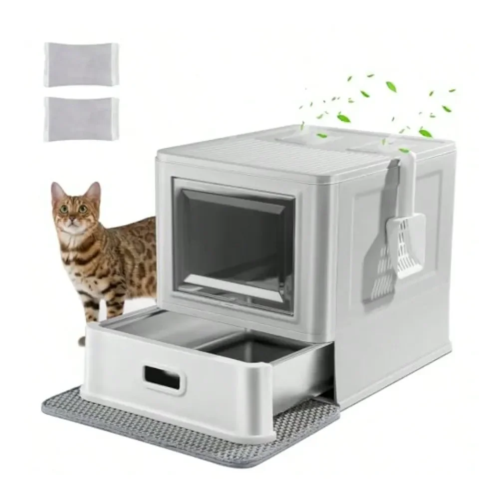 

Cat Litter Box Litter Box Cat AccessoriesStainless Steel Cat Litter Box With Lid And Drawer Design For Indoor All Lifestyles Cat