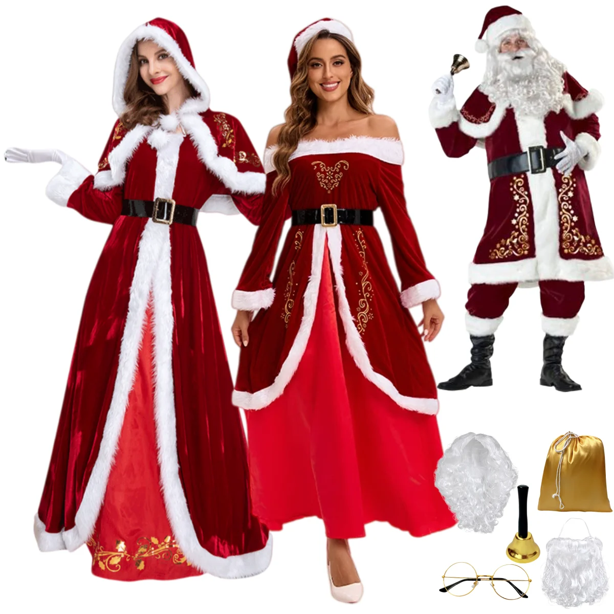 Disfraz de Mamá Noel Clásico de Lujo, Disfraz de Papá Noel para Mujer, Disfraz de Navidad para Mujer, Vestido Rojo para Fiesta, Traje para Fiesta Navideña