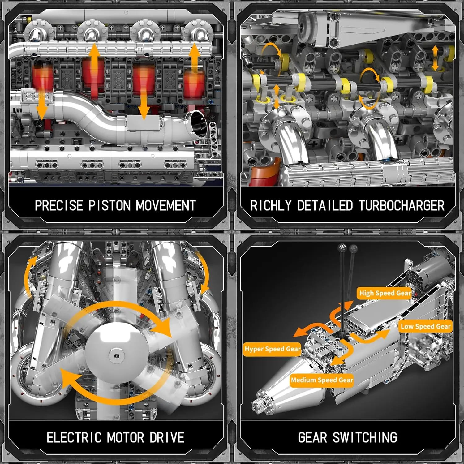 مجموعة نماذج المحرك V8 Twin-Turbo التي تعمل، مجموعة مكعبات بناء المحركات الصغيرة للبالغين مع البطارية والمحرك، التحكم الهندسي