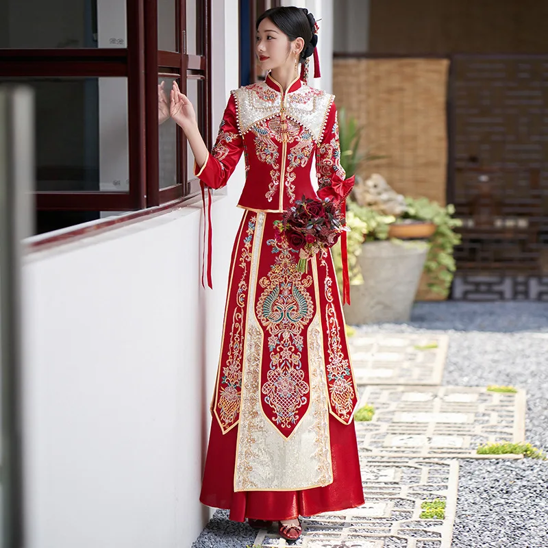 

Yourqipao New Plus Size Chinese Xiuhe Wedding Dress Tang Suit Hanfu Cheongsams Vestido De Noiva Plus Size Wedding Party Gowns