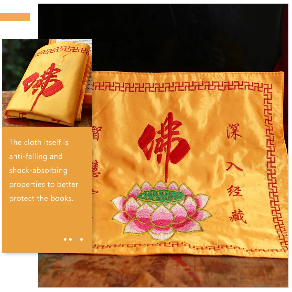 

Silk Brocade Buddha Character Lotus Cloth Square Cover Book Wrapping Temple Supply Premium Material Easy Clean Anti Fall