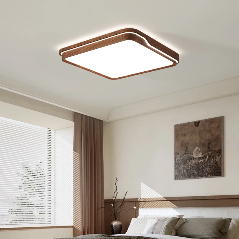 Walnut Color Living Room Lamp Retro Rectangular Hall Main Lamp Simple Ceiling Lamp Full Spectrum Chinese Eye Protection Lamp