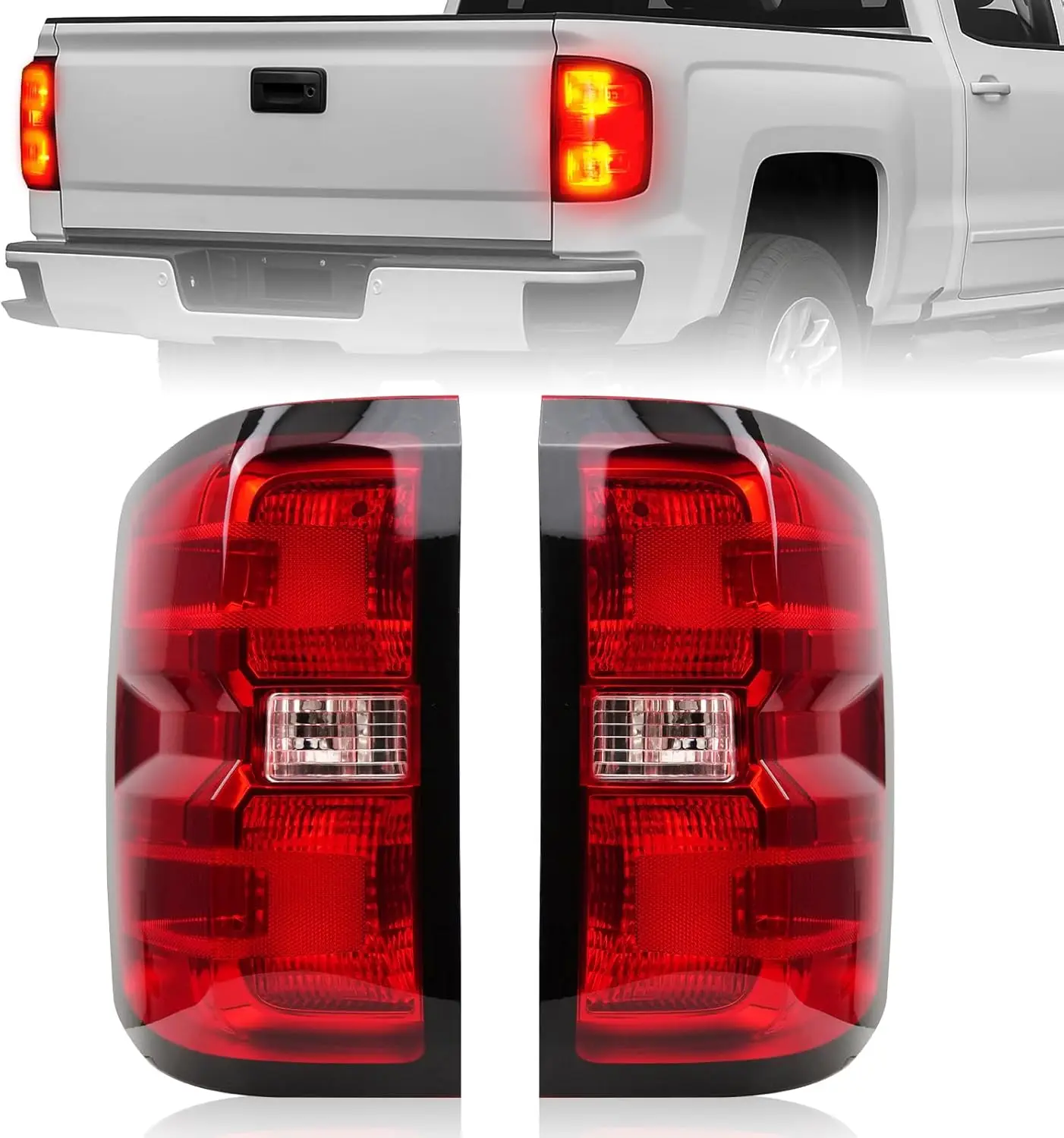 

Tail Light Assembly for 2016-2019 Chevy Silverado 1500/2500 HD & GMC Sierra 3500 HD, Left & Right Side Brake Lamps with Bulbs an
