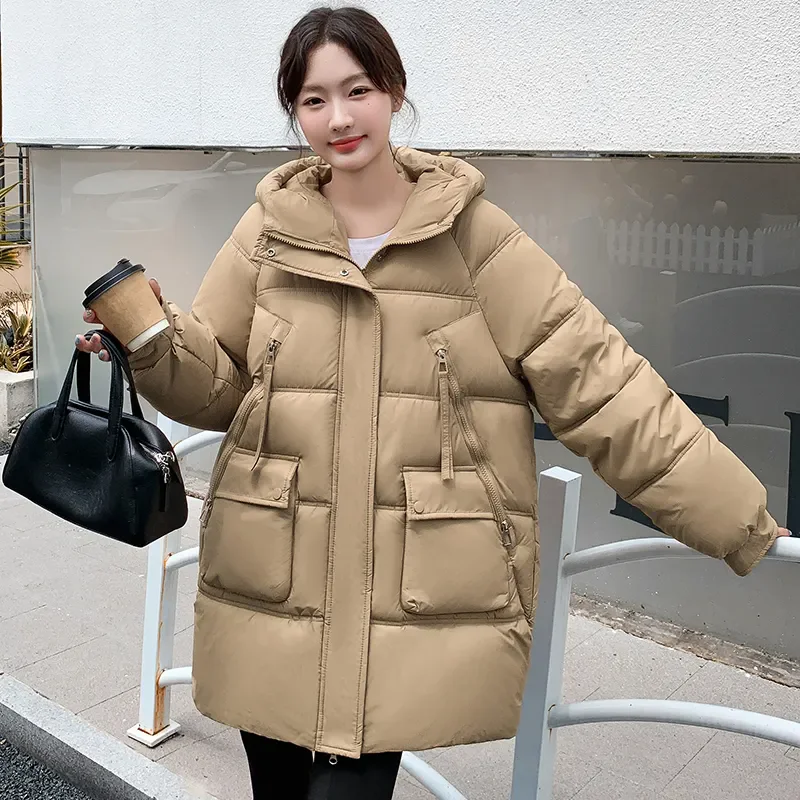 2025 New Winter Parkas Down Padded Jacket Women Mid-Length Korean Loose Thick Fashion Cotton Coat Female Loose Outerwear B569