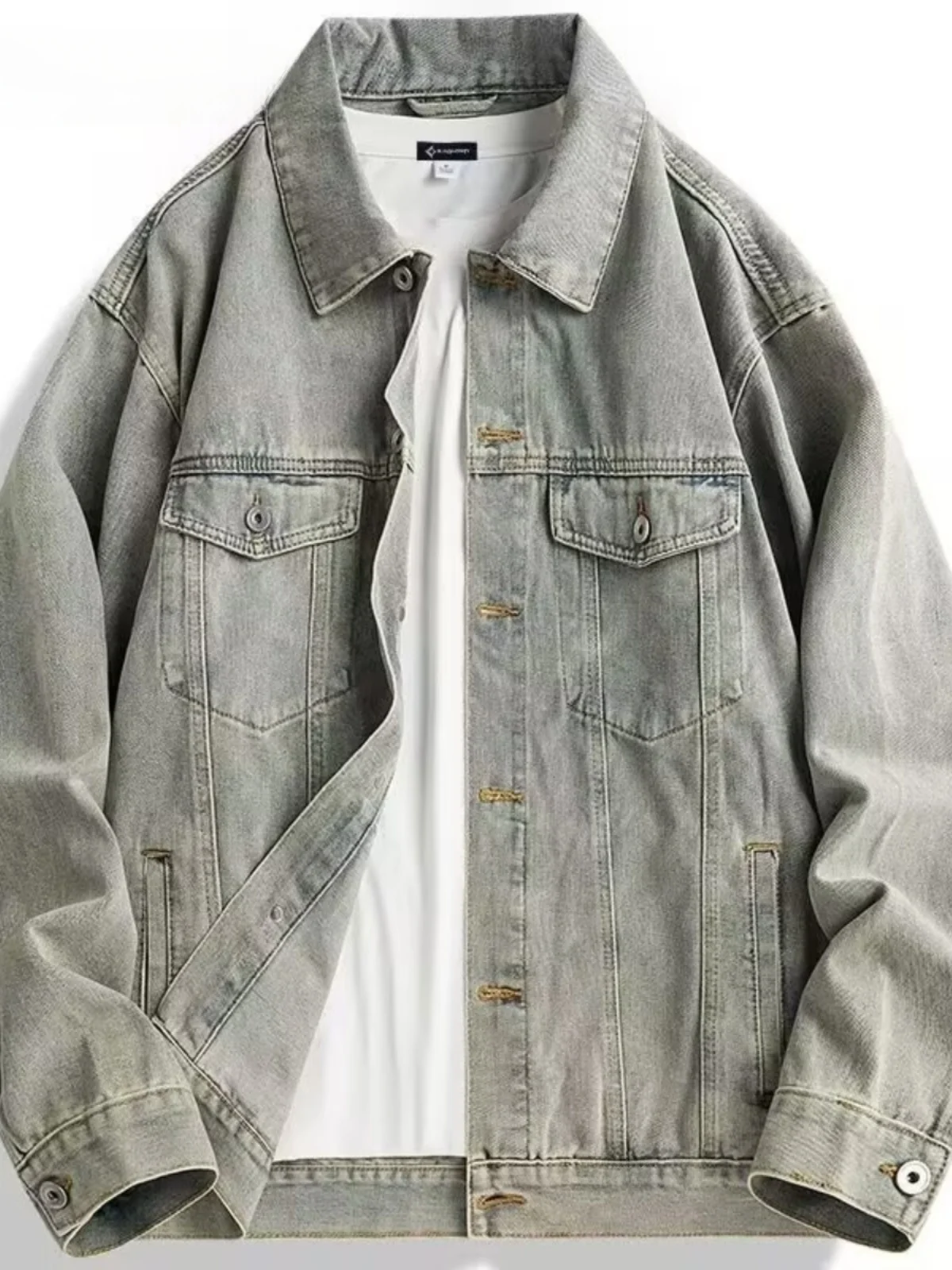 Casual Loose Men's Denim Jacket Spring Autumn Trendy Brand Youth Workwear Jacket Student Top Button Decorated Standard Fit Je...