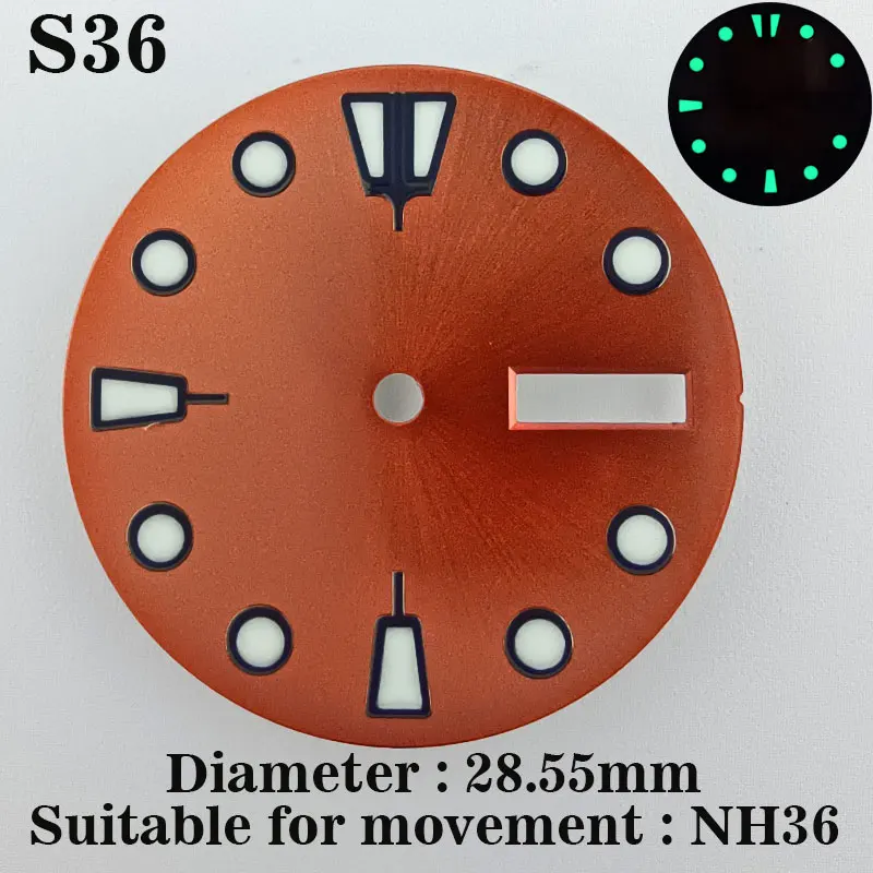 28.5 มม.NH35 NH36 นาฬิกา dial เหมาะสําหรับ NH35 NH36 การเคลื่อนไหวติดตั้ง,สีเขียวส่องสว่าง,นาฬิกาอุปกรณ์เสริม