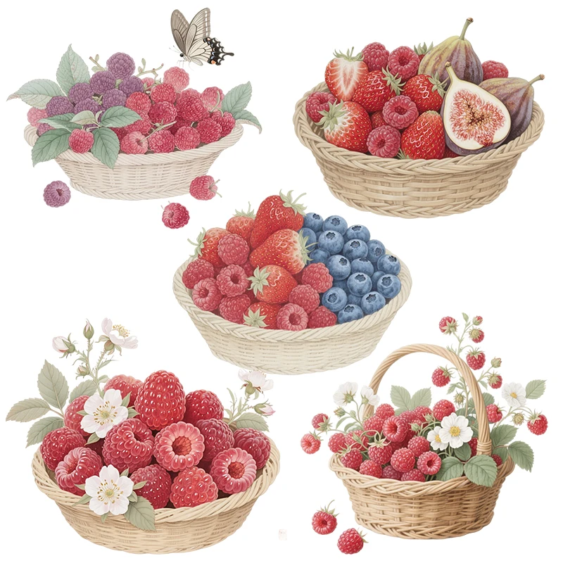 Three Ratels CAA62 Raspberry Basket Wall Stickers for Home Decoration Kitchen decals Fruit and dessert shop window stickers