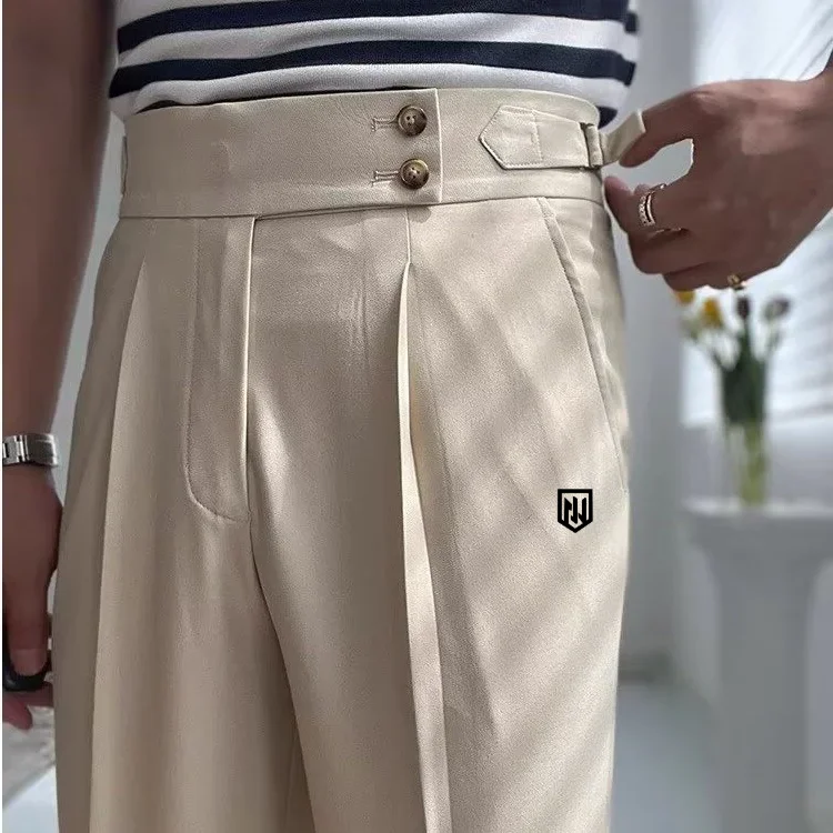 Men's Golf Casual Straight Pants Korean Business Office Pants Retro High Waist Breathable Trousers Fashion Golf Clothing