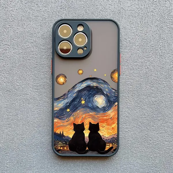 Künstlerische schwarze Katze Sternennacht Handyhülle für iPhone 17 15 14 13 12 11 Pro Max 12 16 Mini XS X XR 14 15 Plus stoßfeste Schalen – Detail 11