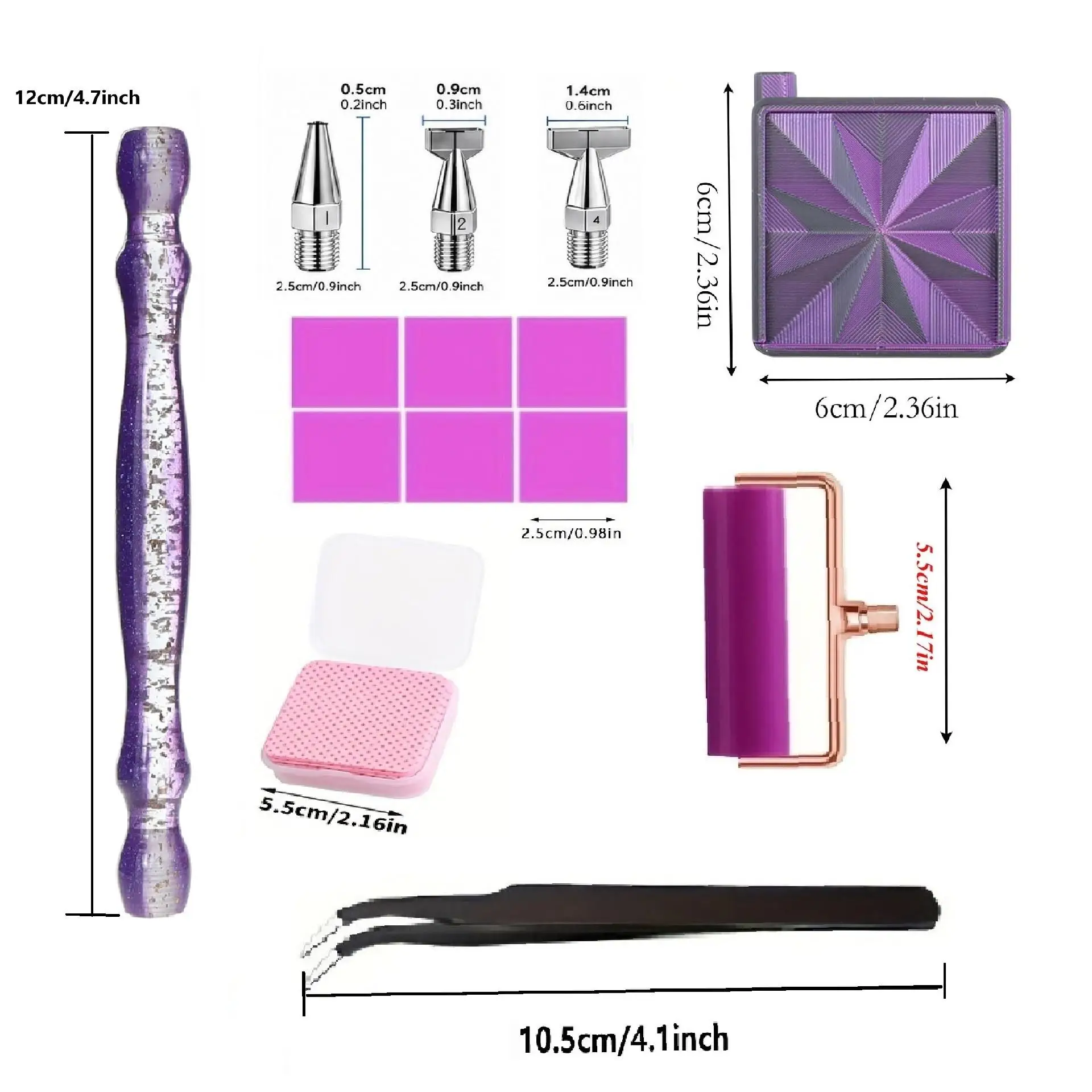 DIY 5D Diamond Painting Tool Set, 1 Fine Glitter Resin Dotting Pen, 3 Different Models of the Latest Threaded Dotting Tips, 1 Diamond Painting Roller